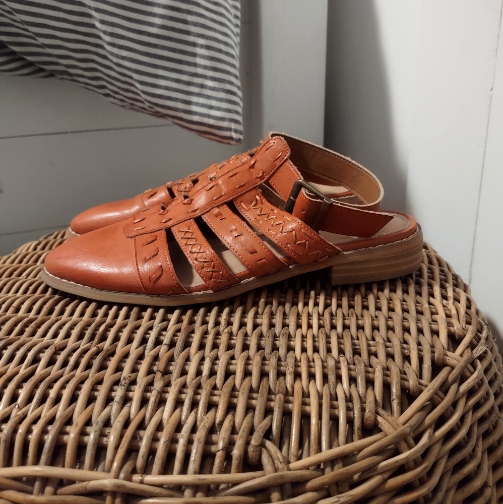 Anthropologie Tan Leather Woven Slingback Mules